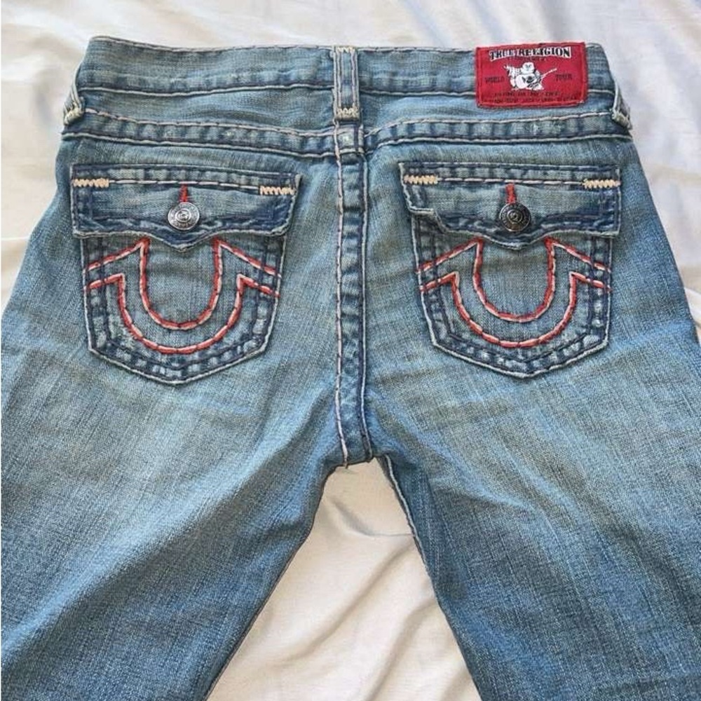 True Religion Blue Jeans with Red Stitching